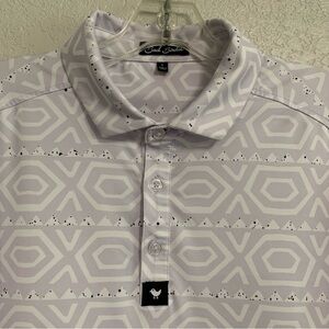 Bad Birdie Golf Shirt Polo Men L Performance All Over Print Tribal Preppy Purple